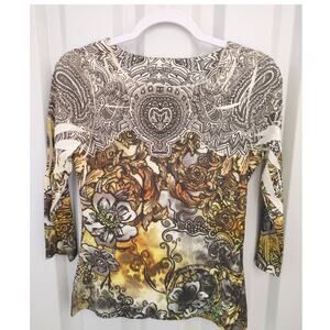 Coldwater Creek Blouse Top Paisley Lined 3/4 Sleeve XS